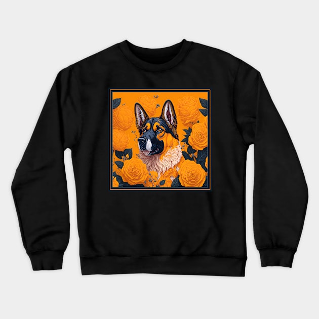 Dogs, shepherd dog and flowers, dog, seamless print, style vector (Yellow version #3 shepherd dog ) Crewneck Sweatshirt by xlhombat